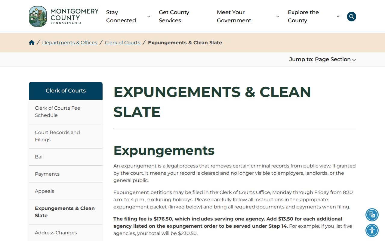 Montgomery County criminal court case expungement and Clean Slate information
