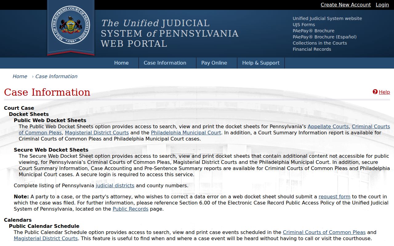 Montgomery County criminal court case information options in UJS