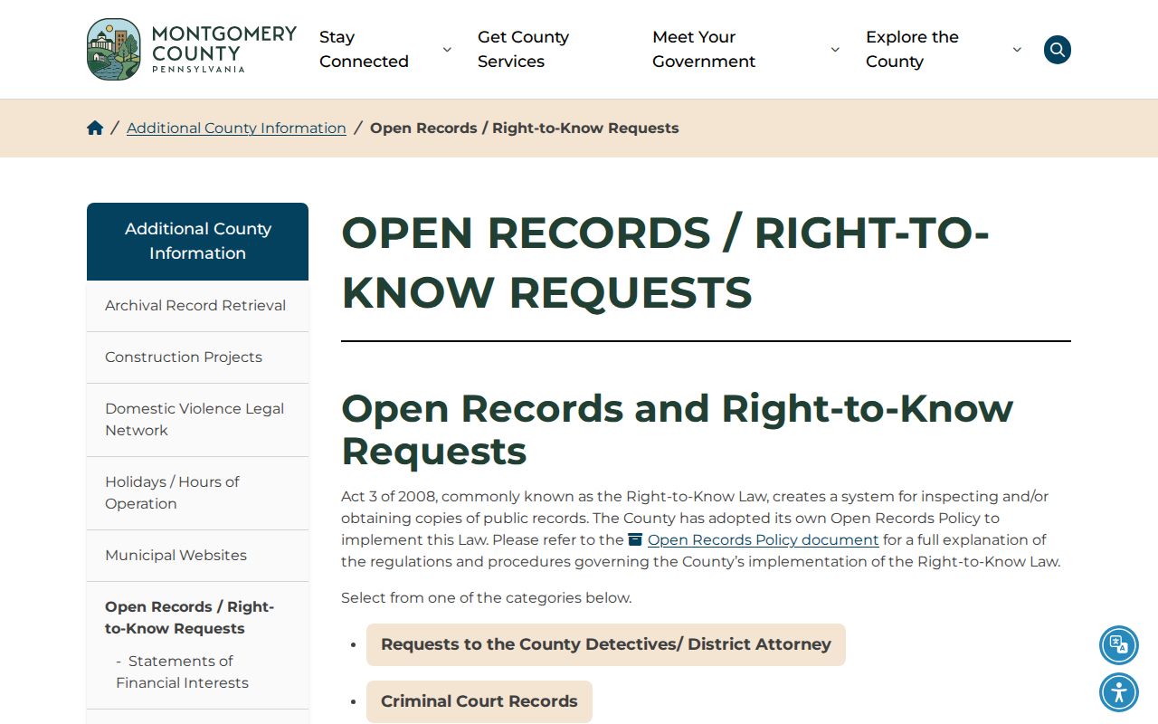 Montgomery County criminal history open records instructions