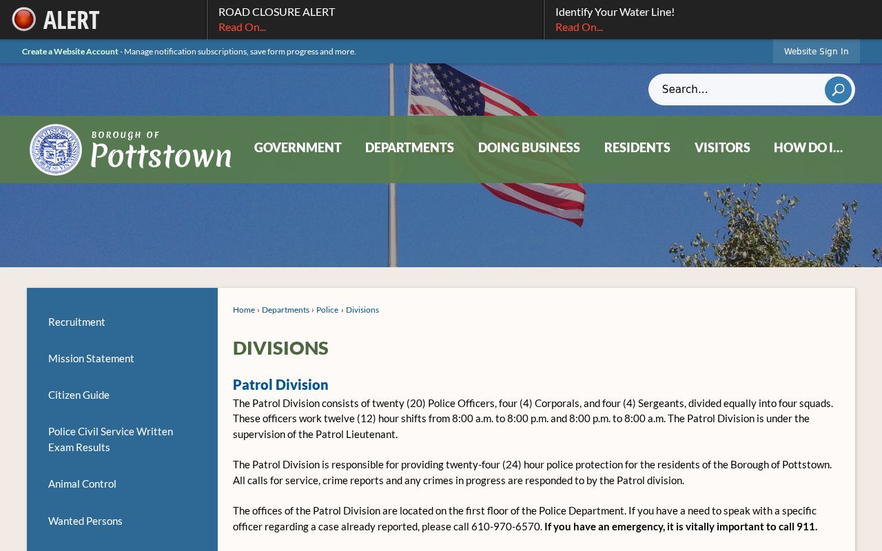 Pottstown criminal records Police Records Division page