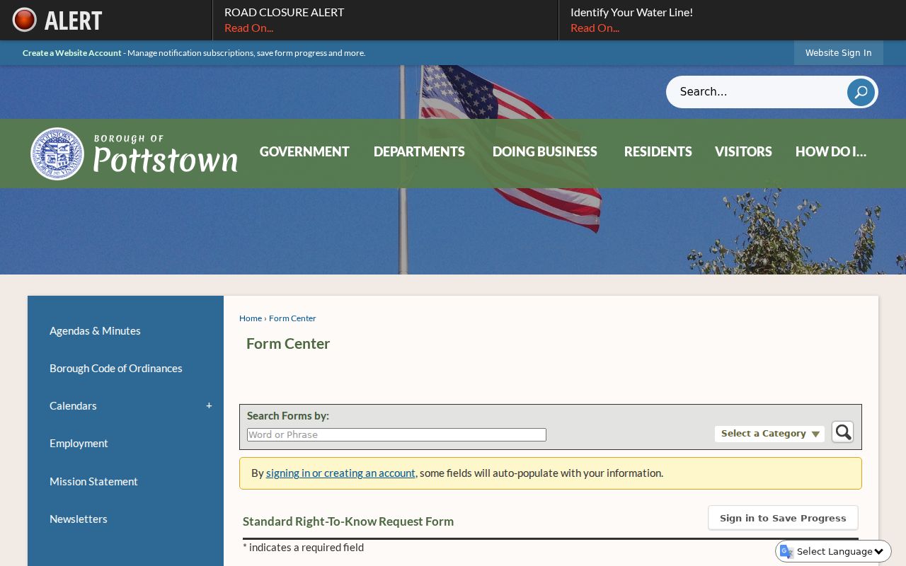 Pottstown criminal records Right-to-Know request form